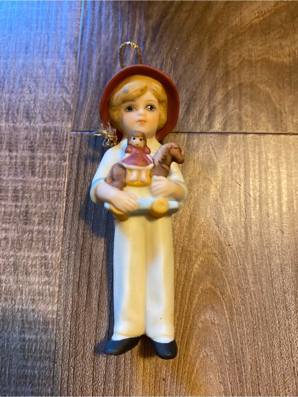 Classic Cream Figurine Ornament with Red Hat VINTAGE